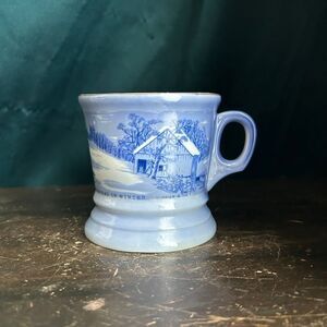 Vintage Currier & Ives The Homestead In Winter Blue Porcelain Shaving Cup Mug